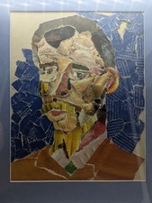 Portrait en collage ancien encadré, Art Brut