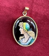ENAMELLED PENDENTIF MEDAILLE MEDAILLON PORTRAIT EMAILLE EMAUX EMAIL DE LIMOGES