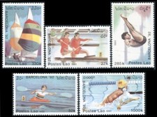 1991 LAOS N°990/994** JO Barcelone canoë, kayak, voile 1992 Olympics 1245-49 NH