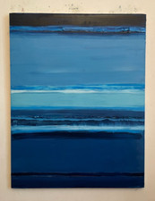 Tableau huile sur toile FOUGERAND " Bleu d'hiver " 92x73cm