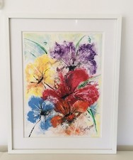 Peinture abstraite au couteau sur toile, œuvre unique signée 50x60 cm avec cadre