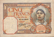 5 francs - Algérie 1926 - TB
