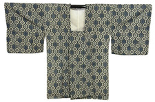 Veste kimono japonais vintage Michiyuki soie bleu traditionnel authentique 33 po