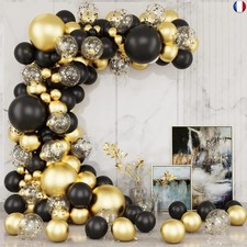 Arche Ballon Anniversaire Noirs Dorés - 121 Kit Arche Ballon Noir Et Or latex 