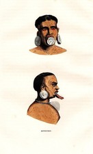 Aimoré Botocudo Brésil Costume Trachten Bois Découpe 1840.