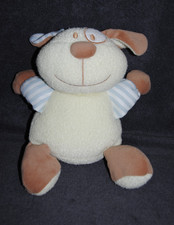 🍀Doudou Chien Jaune LUMINOU Bras Rayé Bleu Beige Peluche 22 Cm Assis TTBE