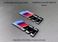 Lot 2x Badge BMW M Noir Brillant Mat Chrome pour Ailes Monogramme Emblème