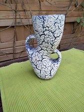 Ancien Vase  Dégradé Bleu Blanc Effet Granité Extérieur , Année 60 70