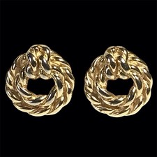 Boucles D’oreilles  Monet Cordage Clip Vintage Plaqué Or Haute Couture Earrings