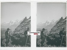 Oberland bernois, Alpes Suisse, stéréo photo plaque verre, noir & blanc, 9x12 cm