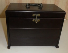 Vintage boite/coffret à bijoux bagues en bois avec 2 tiroirs portable