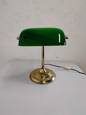 Lampe De Bureau Notaire , Banquier En Laiton Et Opaline