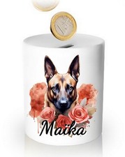 Tirelire chien Malinois personnalisée avec prénom – Cadeau original