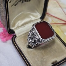 Chevalière Homme Jugenstil Art Nouveau Art Déco Argent Cornaline Taille 63 13,1g