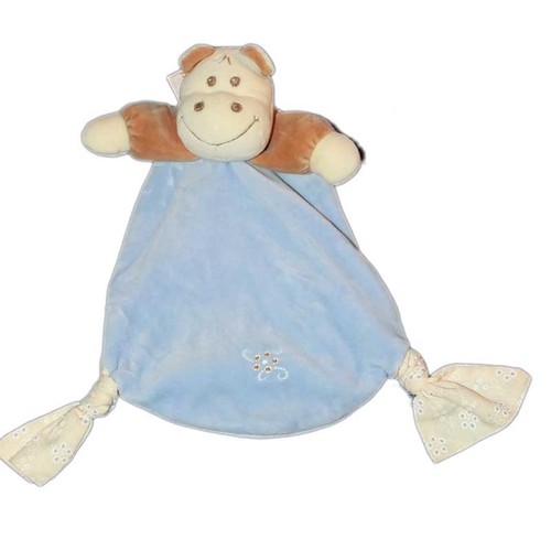 Doudou plat hippopotame - doudou, bleu