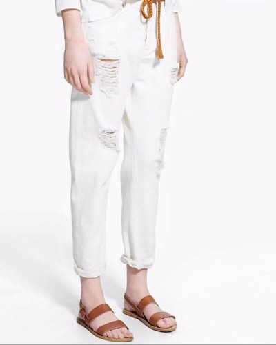 Jean blanc mango troué mom - blanc,