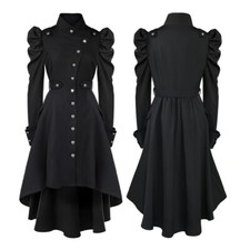 Femme Gothique Veste Longue Haut Bas Robe Ourlet Queue de Pie Manches Frock Noir