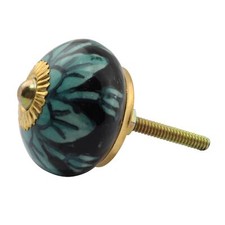 Bouton de meuble en céramique Poignée de porte Feuilles vert-noir