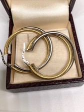 créoles clous boucles d'oreilles 2 ors jaune et blanc 18 carats 750