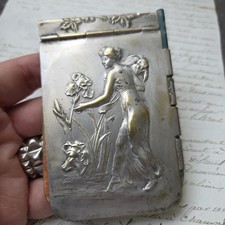 Carnet Signé Dropsy Ancien Femme Aux Isir Art Nouveau 1900 Métal Argenté 