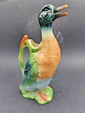 PICHET ancien CANARD COLVERT  Céramique Barbotine signée SAINT CLÉMENT H33cm