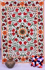 Brodé Suzani Lit Housse Couvre-Lit Coton Lit Drap Tenture Murale Table Housse