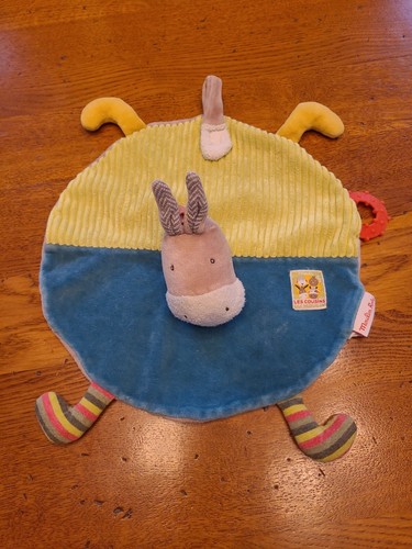 Doudou plat âne bleu vert