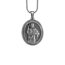 Collier berger Jésus pendentif en argent sterling oxydé cadeau religieux cath...