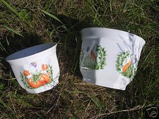 2 CACHE POT PORCELAINE EMAILLEE CITROUILLES  13 & 17cm