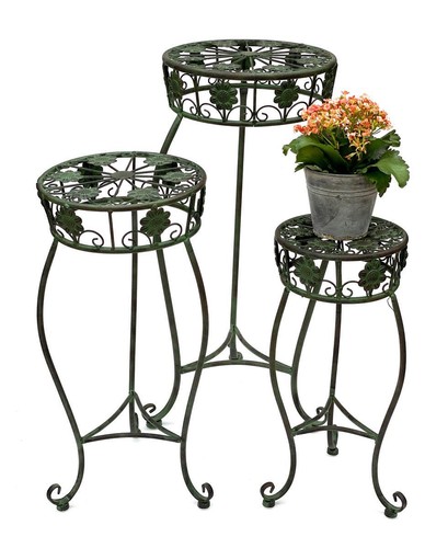 Tabouret fleurs métal vert - tabouret, à