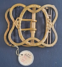 ANCIENNE GROSSE BOUCLE DE CEINTURE DOUBLE (EN LAITON DORE ?)