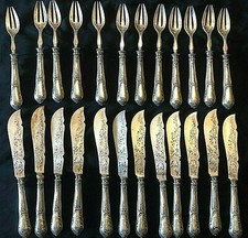 12 couverts a poisson argent massif lame argent minerve louis xv marly couteaux