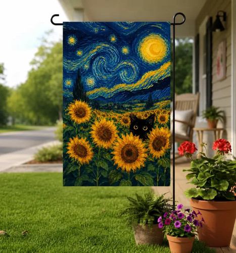 Black cat sunflower garden - black,