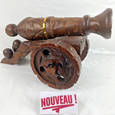 ➜GRANDE SCULPTURE de canon militaire en bois sculpté à la main ancienne/vintage