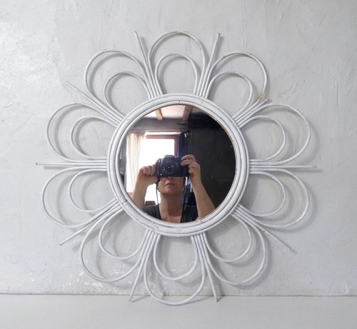 Miroir soleil rotin vintage - miroir,
