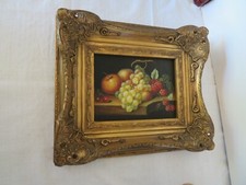 ancien tableau peinture sur panneau nature morte  fruits sur la table signé