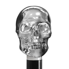 Canne de Marche Poignée Crâne en Argent - Bâton Cérémonie en Bois Made in Italy
