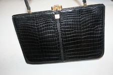 Sac à main style croco cuir noir vintage  ancien