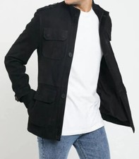 Homme Daim Noir Manteau Cuir