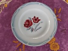Assiette Plate Sarreguemines Digoin Modèl Alésia Déco Fleur Rouge Bleu Gris 23cm