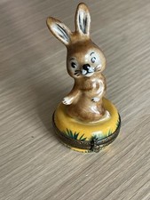 Limoges Peint Main Boîte À Bibelots Principale Lapin Avec Fermoir Doré Lapin