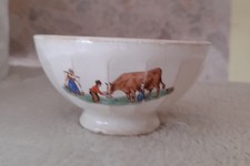 Ancien Petit Bol Côtelé décor de vache enfant et porteuse de lait - Hollandais