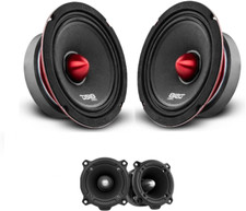 Car Speakers Bundle - 2X Midrange 6.5" Loudspeakers with Red Bullet and 2X Pro S