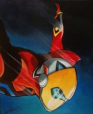 TABLEAU PEINTURE TOILE LIN ACTARUS GOLDORAK VINTAGE MANGA NEW ART  SIGNÉ CHRISK