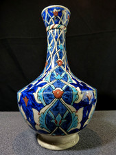 Vase bouteille ancien en faïence siliceuse décor Iznik Turquie 19 siècle XIX