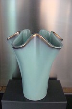 Vase céramique, forme corolle, St Clément, B. Letalle, 1950, vert clair et or