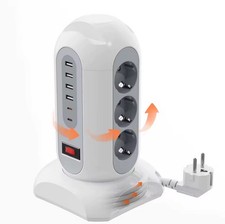 Multiprise Tour 9 Prises + 6 USB/USB-C 2500W, Câble 1,65 m, Anti-Surcharge