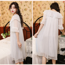 Femme Lolita Dentelle Ruche Maille Chemise de Nuit Col V Manche Courte Nuisette