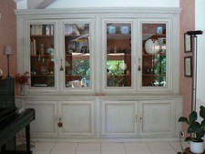 façade bibliothèque 2 corps, noyer cérusé gris clair