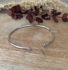 Bracelet Jonc Ajustable CZ Zirconium Argent Massif 925/000 Rhodié Bijoux Femme